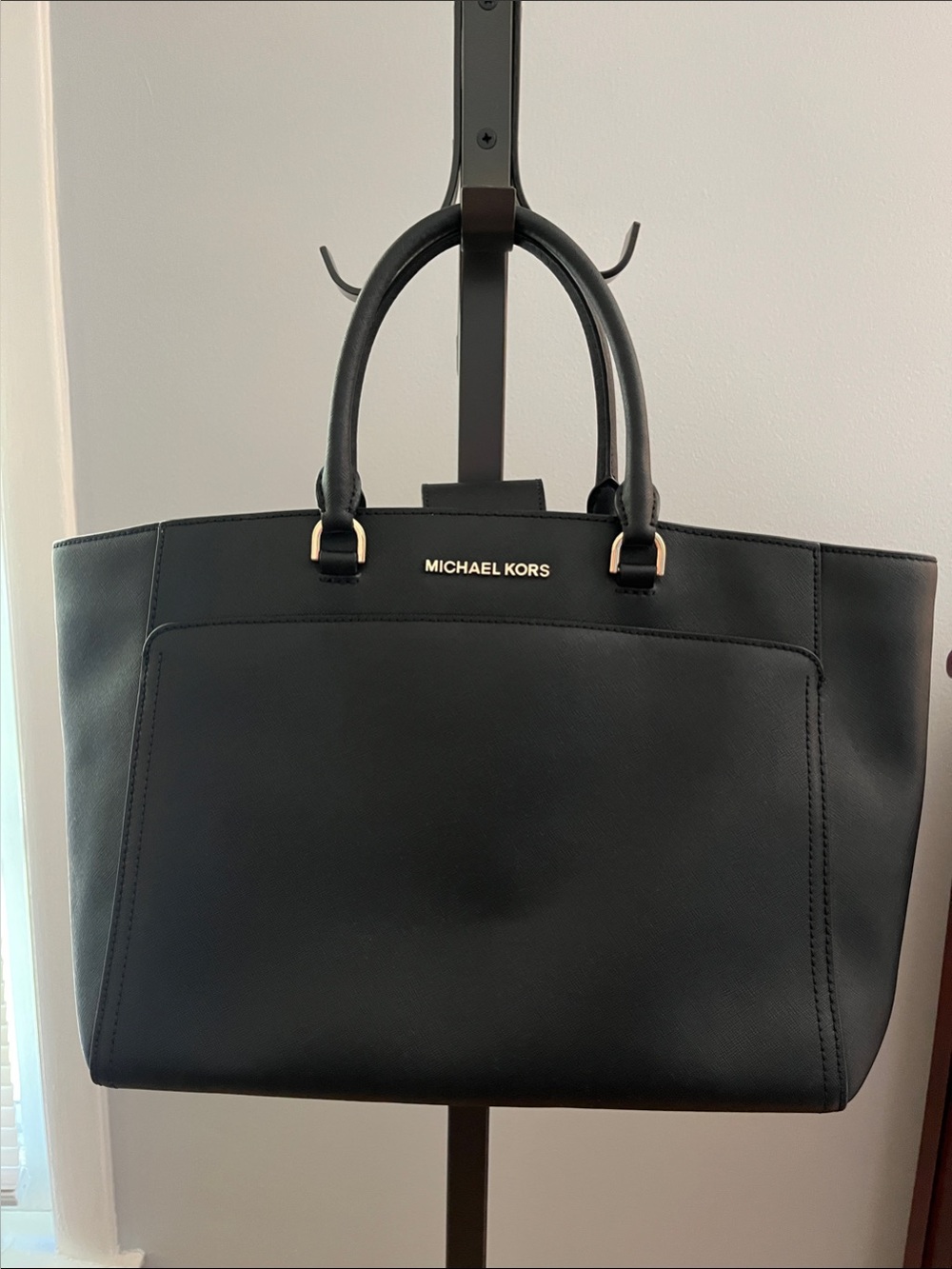 Michael Kors Black Leather Emmy with Gold Hardware